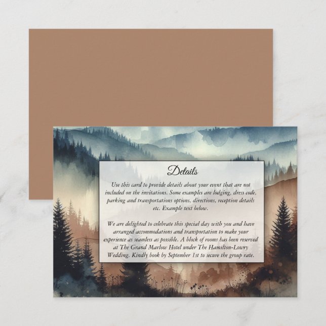 Tarjeta De Recepción Montañas turbias azul y mocha marrón (Anverso / Reverso)