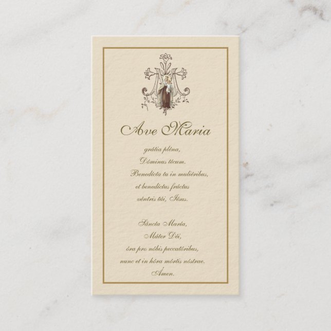 Tarjeta De Recepción Monte Carmel Virgin Mary Hail Mary Latin Ave Maria (Anverso)