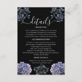 Tarjeta De Recepción Moody Black Floral Classic Script Wedding Details