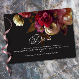 Tarjeta De Recepción Moody Black Floral Painterly Red Burgundy Wedding
