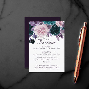 Tarjeta De Recepción Moody Boho   Detalle De Invitado De Flores Púrpura