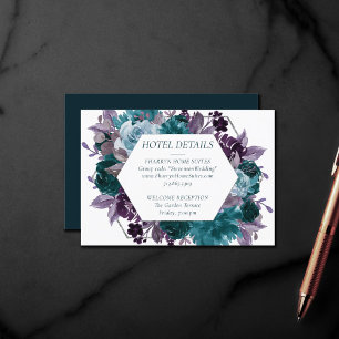 Tarjeta De Recepción Moody Boho   Detalles del ramo de turquesa y púrpu