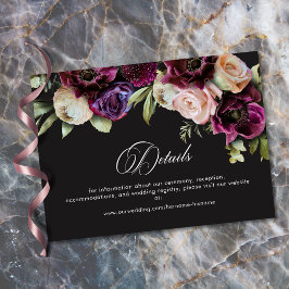 Tarjeta De Recepción Moody Dark Floral Black Burgundy Romantic Wedding