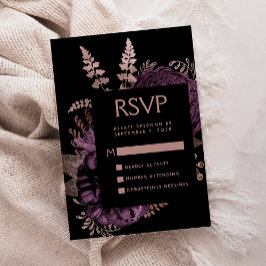 Tarjeta De Recepción Moody Dark Floral Purple Rosa Boda de Oro RSVP