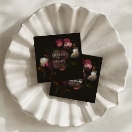 Tarjeta De Recepción Moody Floral Wedding Dark Romantic QR CODE RSVP