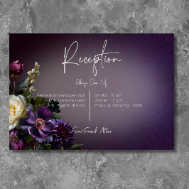 Tarjeta De Recepción Moody morado oscuro morado y lavanda floral modern
