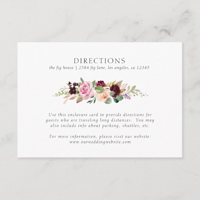 Tarjeta De Recepción Moody Plum Floral Garland Bodas (Anverso)