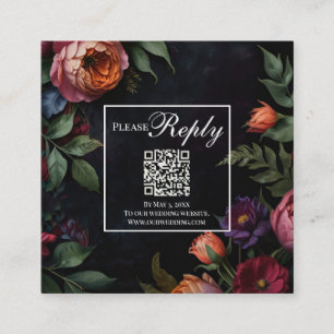 Tarjeta De Recepción Moody vintage floral vintage oscuro rsvp código QR