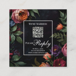 Tarjeta De Recepción Moody vintage floral We are Married rsvp QR code