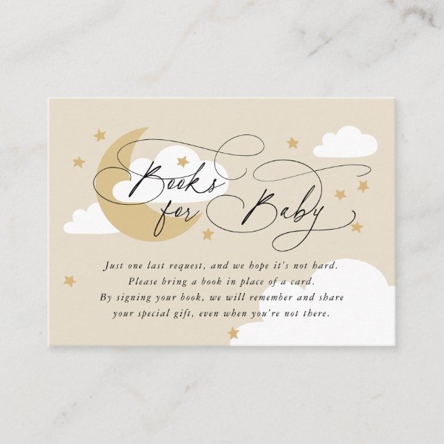 Tarjeta De Recepción Moon and Stars Beige Book Request Baby Shower (Anverso)