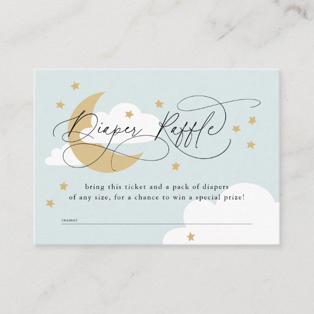 Tarjeta De Recepción Moon and Stars Blue Diaper Raffle Baby Shower Encl (Anverso)