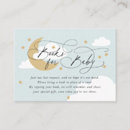 Tarjeta De Recepción Moon and Stars Blue Gold Book Request Baby Shower