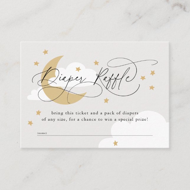 Tarjeta De Recepción Moon and Stars Gray Diaper Raffle Baby Shower (Anverso)