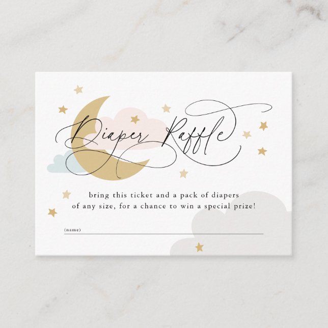 Tarjeta De Recepción Moon and Stars Pink Blue Diaper Raffle Baby Shower (Anverso)
