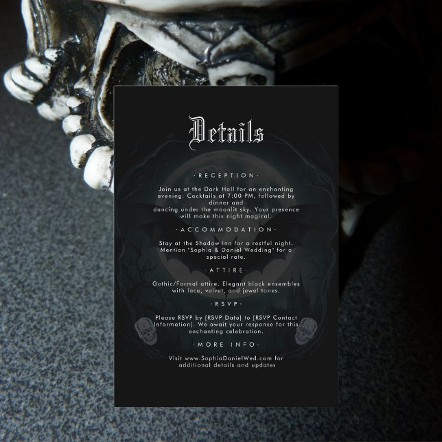 Tarjeta De Recepción Moon Skull Bats Boda gótico Detalles negros (Subido por el creador)