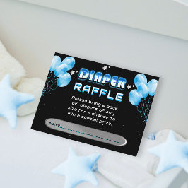 Tarjeta De Recepción Moon Stars Blue Balloons Diaper Raffle Baby Shower