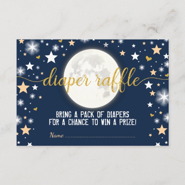 Tarjeta De Recepción Moon Twinkle Stars Baby Boy Diaper Raffle Ticket (Anverso)