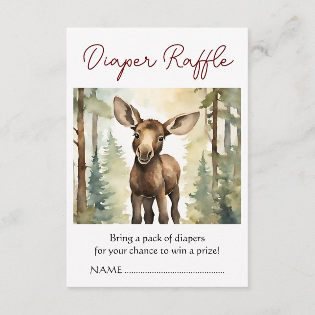 Tarjeta De Recepción Moose Baby Shower Diaper Raffle (Anverso)