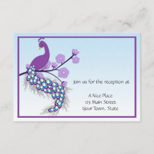 Tarjeta de Recepción Morada de Pavo Real