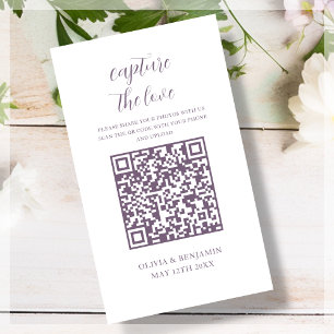 Tarjeta De Recepción Morado Captura blanca del código QR de amor