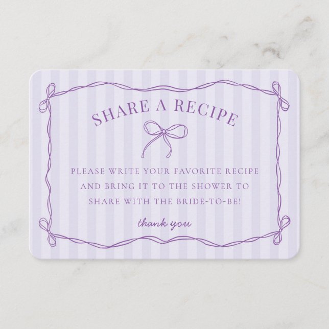 Tarjeta De Recepción Morado Coquette Bow Pastel Bridal Comparte Una Rec (Anverso)