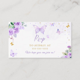 Tarjeta De Recepción Morado de oro Floral Mariposa RSVP