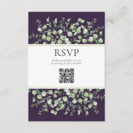 Tarjeta De Recepción Morado Eucalyptus Código QR Boda RSVP