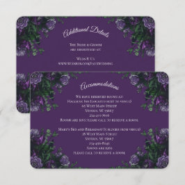 Tarjeta De Recepción Morado Floral Elegante Boda Gótica
