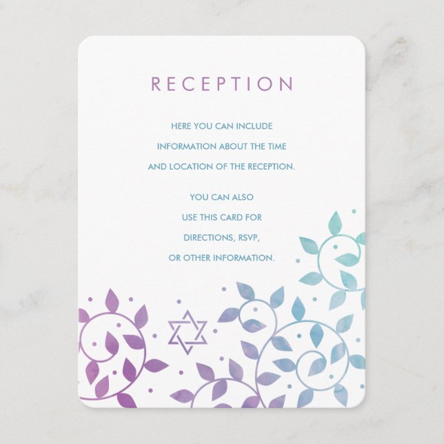Tarjeta De Recepción Morado moderno + Verde azulado Bat Mitzvah Inserta (Anverso)