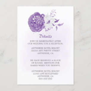 Tarjeta De Recepción morado romántico y floral blanca