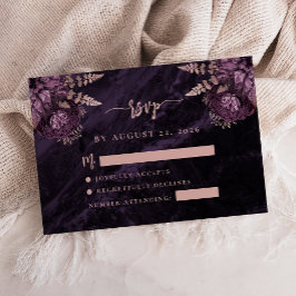 Tarjeta De Recepción Morado Rosa Gold Floral Agate Script Wedding RSVP