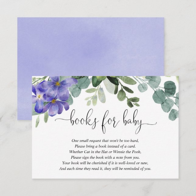 Tarjeta De Recepción Morado violeta verde libros de ducha para bebé (Anverso / Reverso)