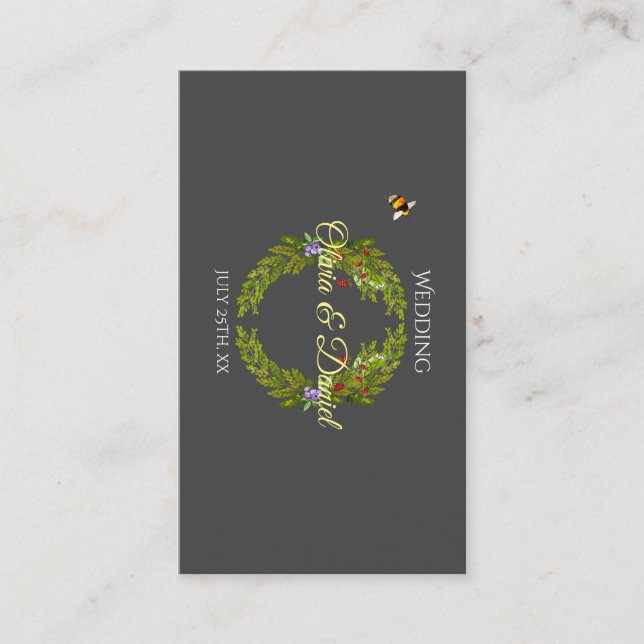 Tarjeta De Recepción Moras de la selva acuática boda wreath (Anverso)