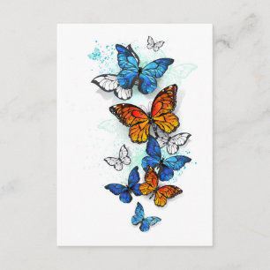 Tarjeta De Recepción Morfo y monarca de las mariposas voladoras