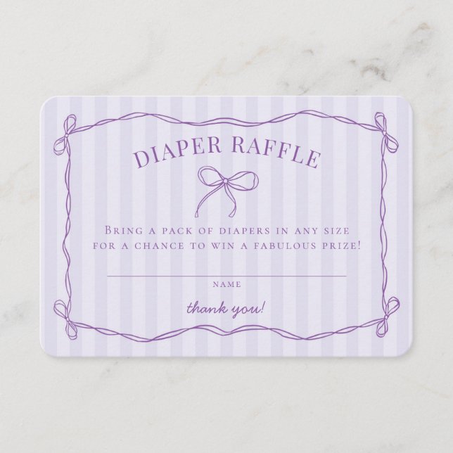 Tarjeta De Recepción Morple Coquette Bow Baby Shower Diaper Raffle (Anverso)