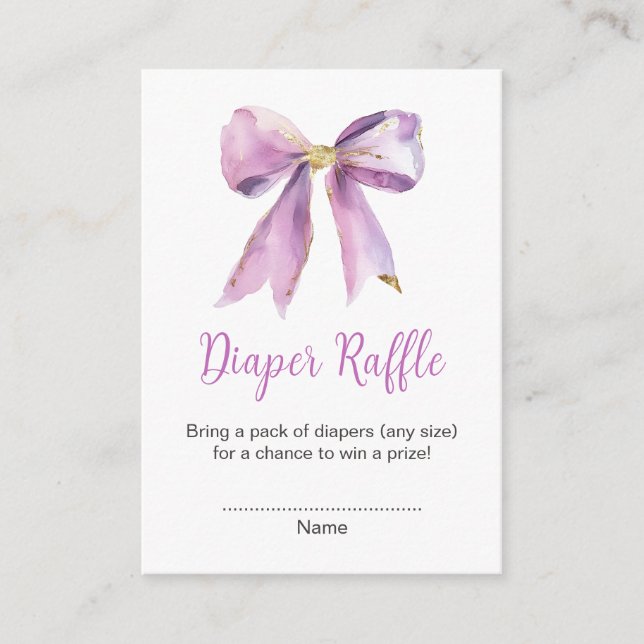 Tarjeta De Recepción Morple Coquette Bow Baby Shower Diaper Raffle (Anverso)