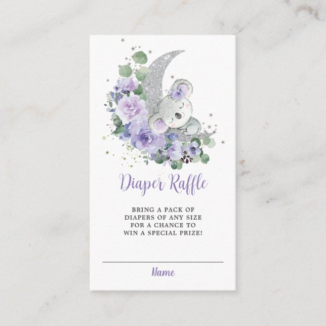 Tarjeta De Recepción Morple Floral Koala Baby Shower Diaper Raffle (Anverso)