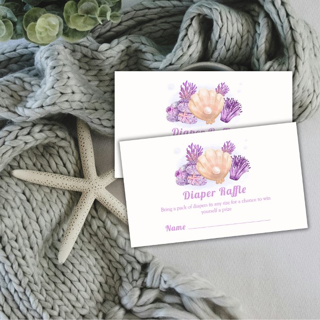 Tarjeta De Recepción Morple Retro Pearl Diaper Raffle Baby Shower (Purple Retro Pearl Diaper Raffle Baby Shower Enclosure Card)