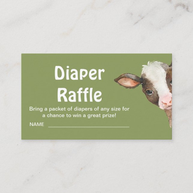 Tarjeta De Recepción Moss Green Cow Baby Shower Diaper Raffle Gabinete (Anverso)