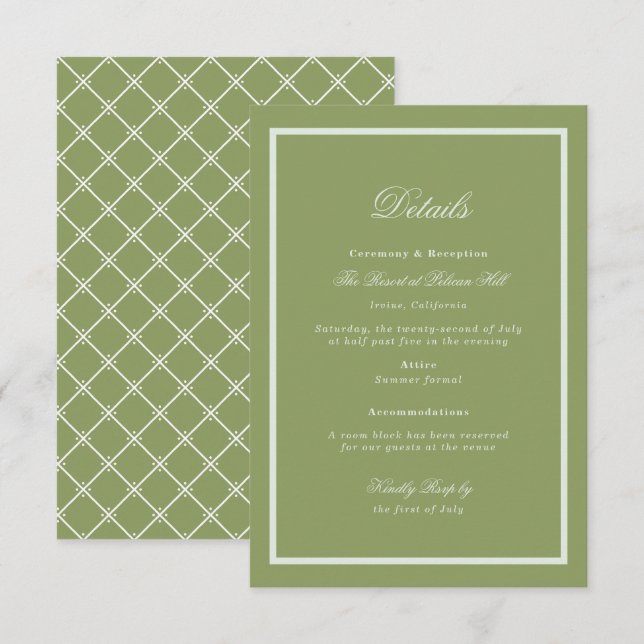 Tarjeta De Recepción Moss Green Estate Wedding Details Card (Anverso / Reverso)