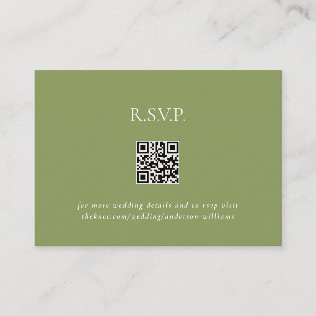 Tarjeta De Recepción Moss Verde Código QR contemporáneo Boda RSVP II (Anverso)