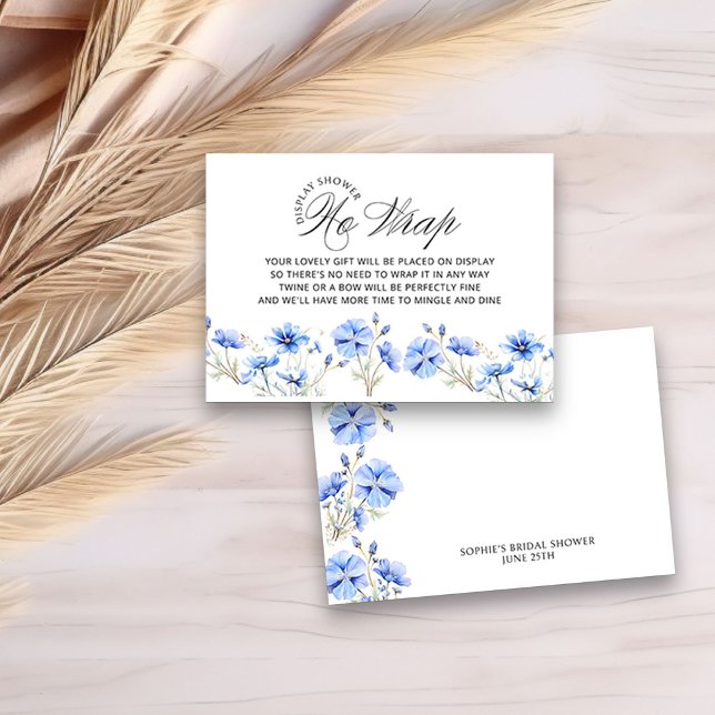 Tarjeta De Recepción Mostrar ducha Algo Floral Azul Ducha de novia (No Wrap insert card for Display Shower - from my Something Blue Floral Bridal Shower Collection)
