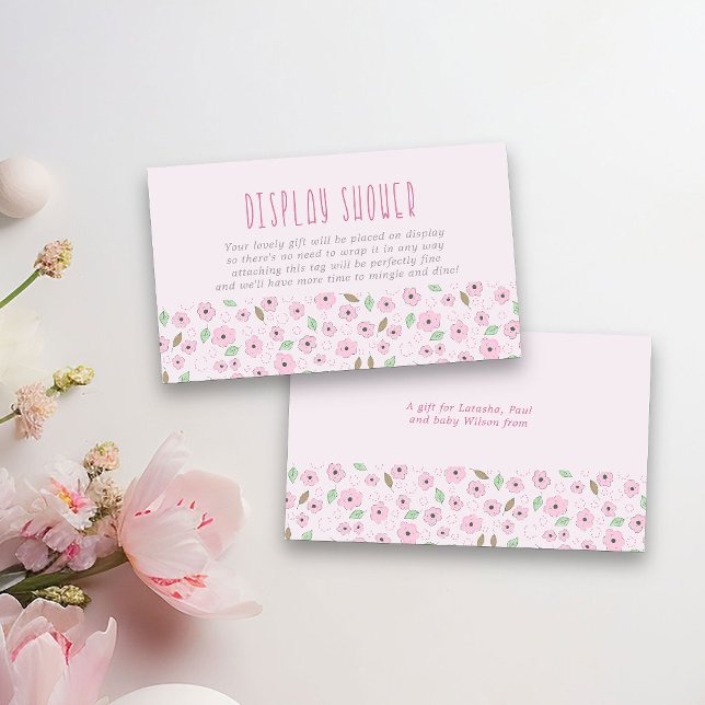 Tarjeta De Recepción Mostrar ducha sin envolver Poema Flor Ditsy rosa (Display Shower Cards from my Little Bunny & Balloon Baby Shower collection)