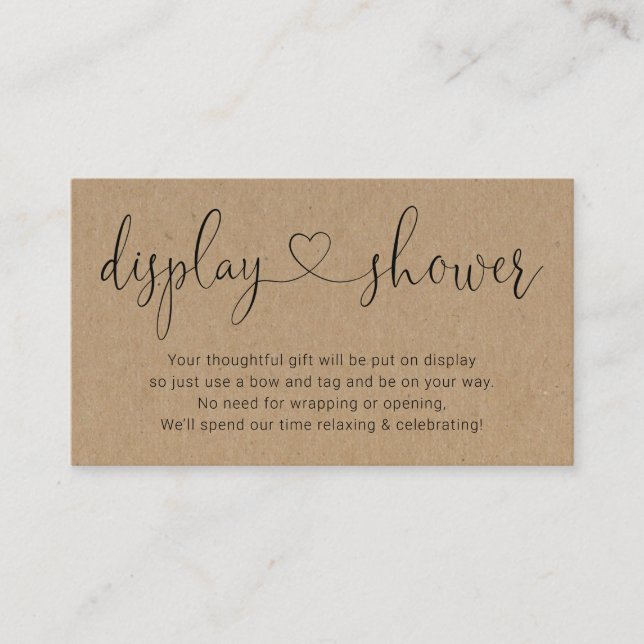 Tarjeta De Recepción Mostrar el inserto de ducha para el Kraft rústico  (Anverso)