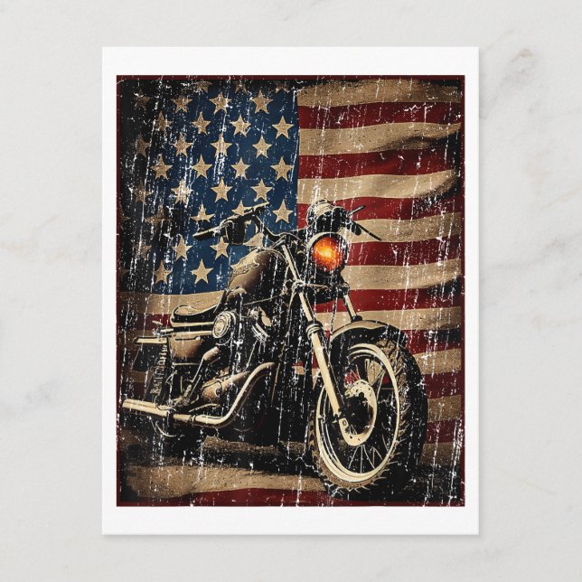 Tarjeta De Recepción Motocicleta Bandera Retro Bici (Anverso)