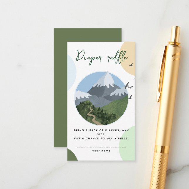 Tarjeta De Recepción Mountain Adventure Baby Shower Diaper Raffle (Anverso/Reverso In Situ)