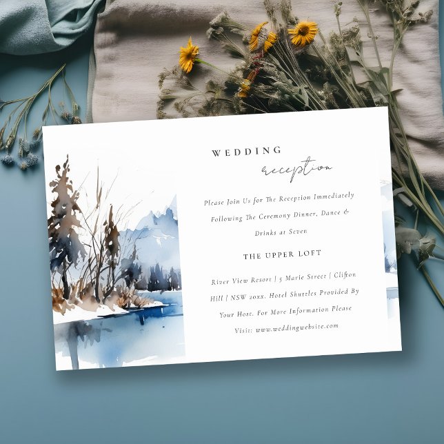 Tarjeta De Recepción Mountain Lake Winter Landscape Wedding Reception (Subido por el creador)