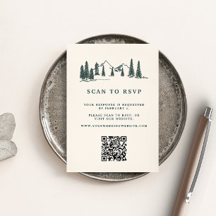 Tarjeta De Recepción Mountain Sketch Wedding QR Code Website RSVP
