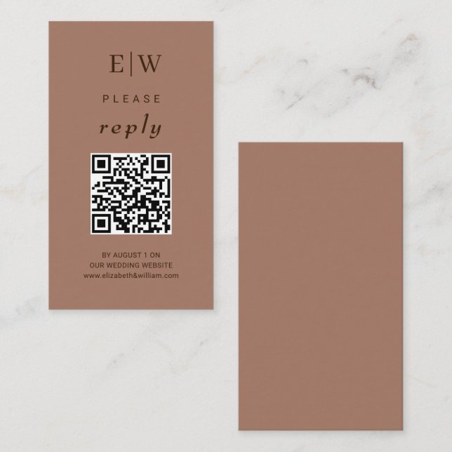 Tarjeta De Recepción Mousse elegante mocha simple con Boda monograma (Anverso / Reverso)