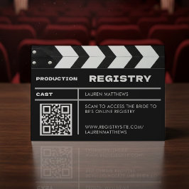 Tarjeta De Recepción Movie Film Clap Board QR Code Wedding Registry